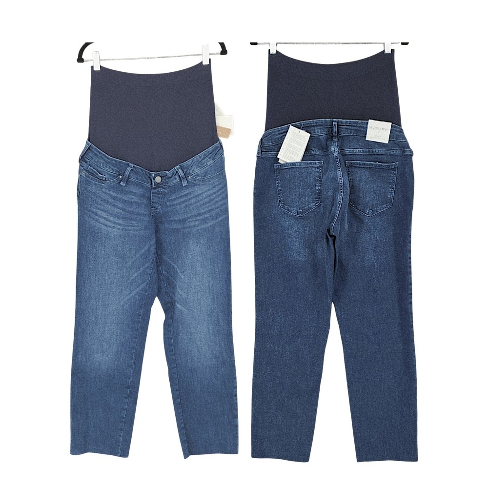 Seraphine Maternity Jeans 8 Blue Tapered Frayed Hem Over Bump Ryder Organics NEW